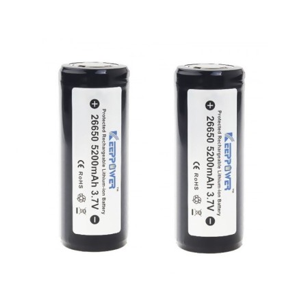 26650 - KEEPPOWER IMR 5200mAh 10A Protected - Flat Top - 2 PEZZI